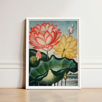 Sacred Egyptian Bean - Robert John Thornton Art Print / Canvas Framed Artwork Vibrant Red Yellow Lotus Flower Green, Thornton’s Prints