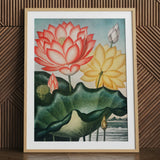 Sacred Egyptian Bean - Robert John Thornton Art Print / Canvas Framed Botanical Illustration Vibrant Pink Yellow Lotus Flowers Robert John