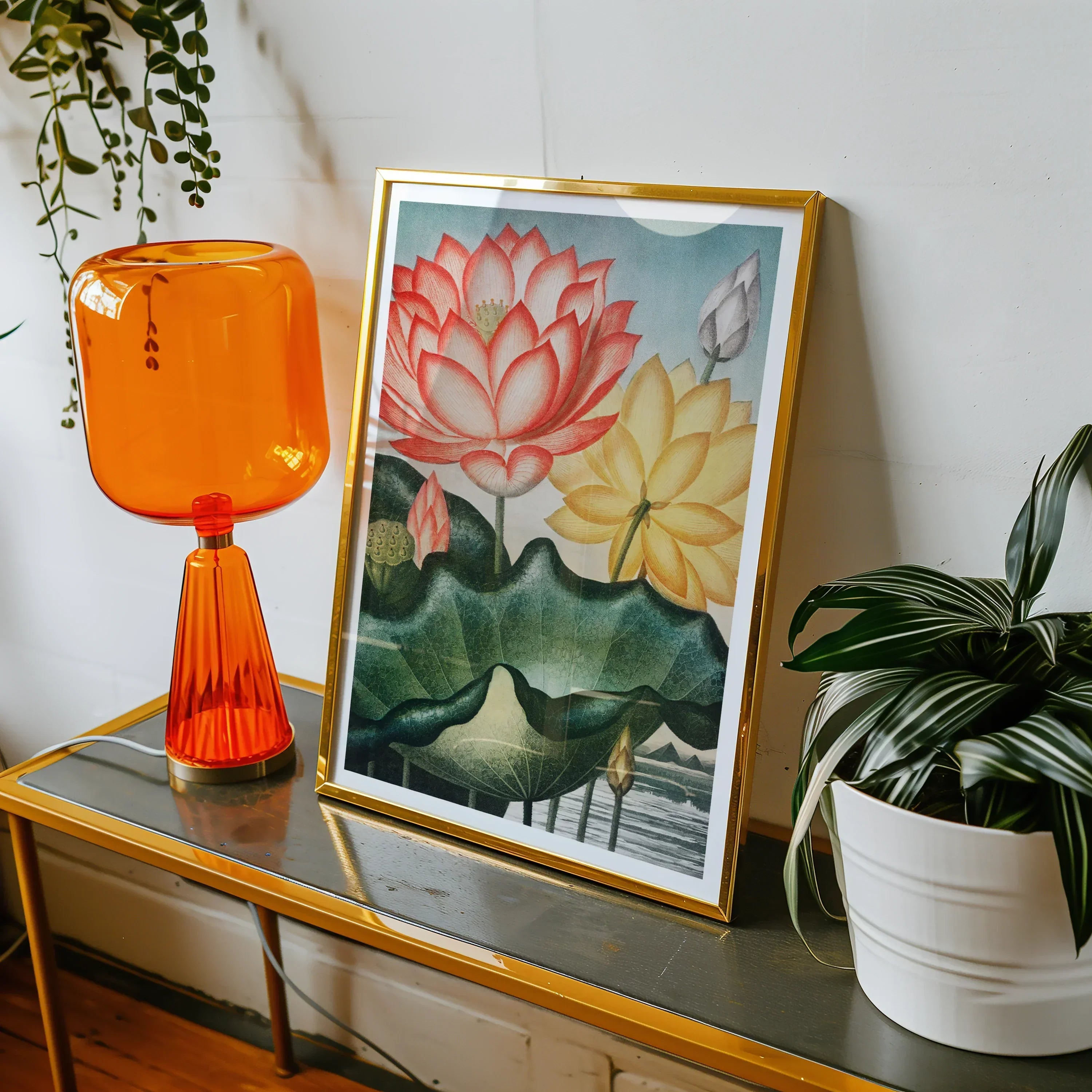 Sacred Egyptian Bean - Robert John Thornton Art Print, Framed Artwork Colorful Lotus Flowers Lily Pads