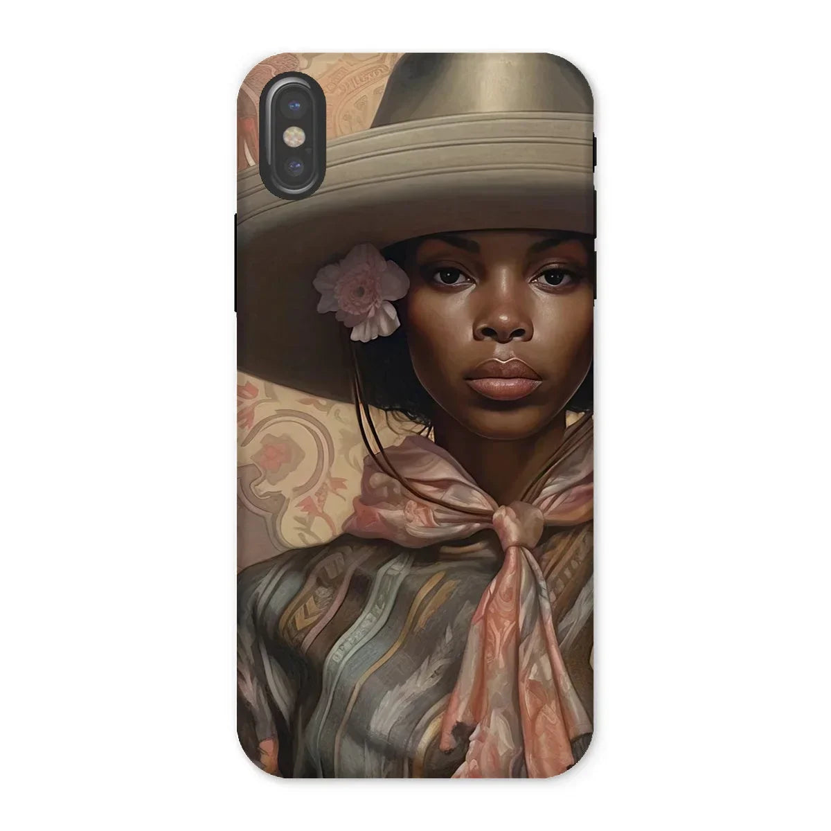 Sadie - Black Sapphic Cowgirl Iphone Case, x / Matte, Phone Case Portrait Woman Wide-brimmed Hat Floral Scarf