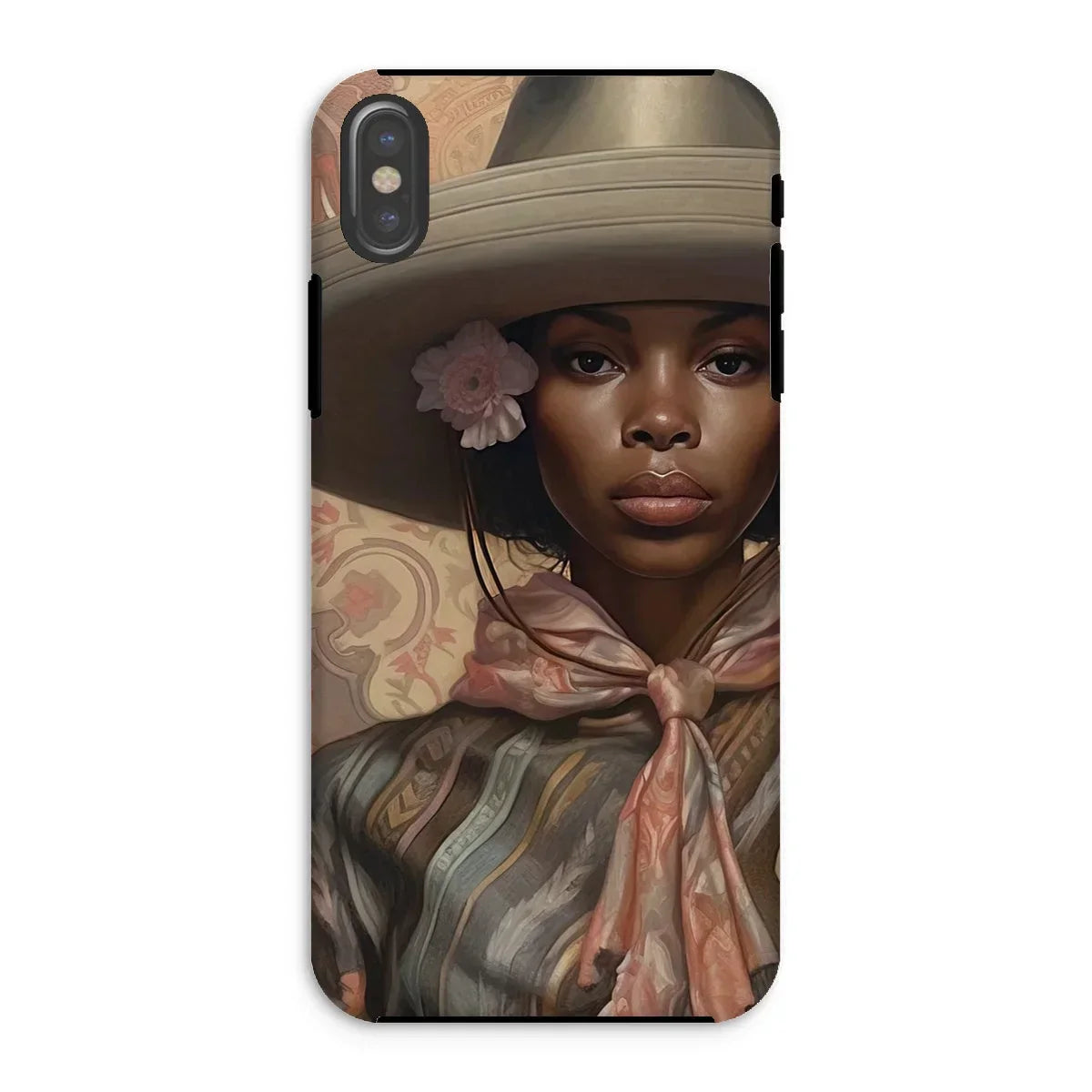 Sadie - Black Sapphic Cowgirl Iphone Case, Xs / Matte, Phone Case Portrait Woman Wide-brimmed Hat Floral Scarf