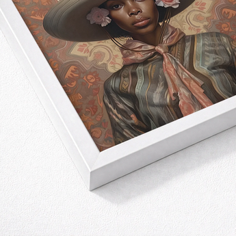 Framed Artwork Woman Ornate Wide-brimmed Hat Adorned Pink Elegant Outlaw Reminding, Cowgirl Spirit’s Queer, Lesbian Black