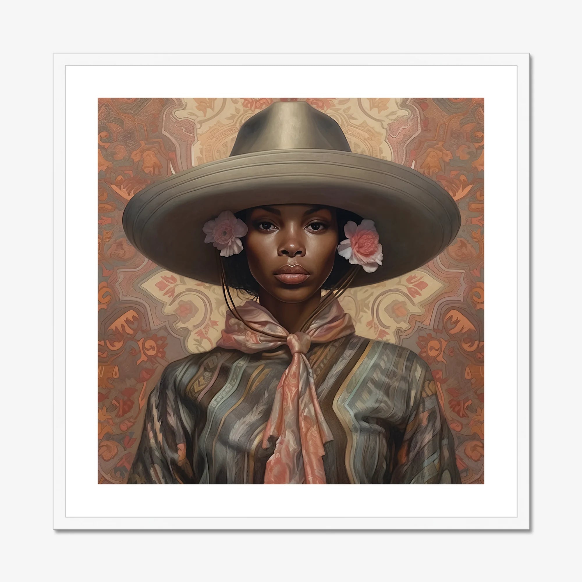 Sadie - Lesbian Black Cowgirl Art Print, Framed Portrait Woman Hat