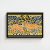 Framed Artwork Two Stylized Deer Spotted Coats Antlers Maurice Pillard Verneuil, Art Nouveau Print, Woodland Realm