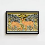 Framed Artwork Two Stylized Orange Deer Spotted Coats Maurice Pillard Verneuil, Art Nouveau Print, Woodland Realm