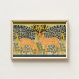Framed Artwork Two Stylized Deer Spotted Coats Antlers Maurice Pillard Verneuil, Art Nouveau Print, Woodland Realm