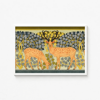 Framed Art Nouveau-style Print Two Orange Deer Black Maurice Pillard Verneuil, Nouveau, Stylized Woodland Realm