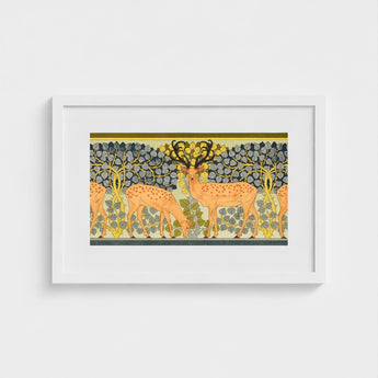 Sagittaire - Maurice Pillard Verneuil Deer Art Print / Canvas Framed Artwork Stylized Orange Spotted Coats Antlers, Nouveau, Woodland Realm