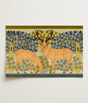 Artistic Rectangular Postcard Two Stylized Orange Deer Spotted Maurice Pillard Verneuil, Art Nouveau Print, Woodland Realm