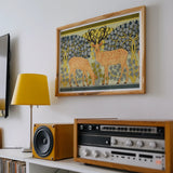 Sagittaire - Maurice Pillard Verneuil Deer Art Print, Framed Artwork Two Deer Among Stylized Trees Yellow