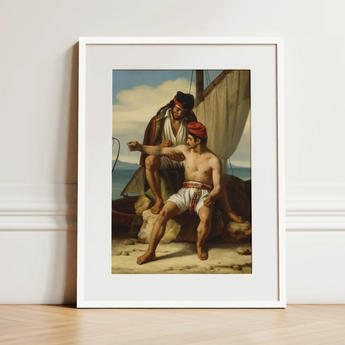 The Sailor’s Tattoo - Constatin Jean Marie Prevost Art Print / Canvas White-framed Classical Painting Two Men Ship’s Romantic Academician
