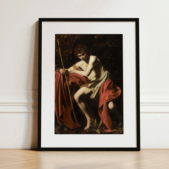 Saint John the Baptist in Wilderness - Caravaggio Art Print / Canvas, 12x16’’ / 31x41cm / Black Frame / Matboard, Posters Prints & Visual