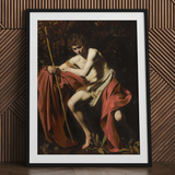 Saint John the Baptist in Wilderness - Caravaggio Art Print / Canvas, 24x32’’ / 61x81cm / Black Frame / Matboard, Posters Prints & Visual
