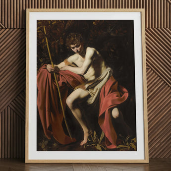 Saint John the Baptist in Wilderness - Caravaggio Art Print / Canvas, 24x32’’ / 61x81cm / Natural Frame / Matboard, Posters Prints & Visual