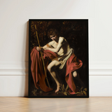 Framed Reproduction Caravaggio’s Saint John Baptist Sleek Black, Caravaggio Art Print