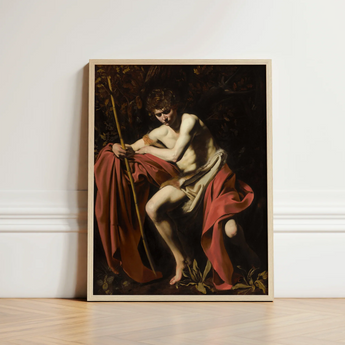 Framed Reproduction Caravaggio’s Saint John Baptist Light Wood, Caravaggio Art Print