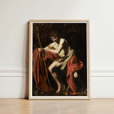 Framed Reproduction Baroque-style Painting Nude Male Figure Draped Saint John, Caravaggio’s, Caravaggio Art Print