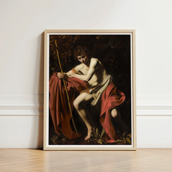 Framed Reproduction Baroque-style Painting Nude Male Figure Draped Saint John, Caravaggio’s, Caravaggio Art Print