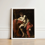 Framed Reproduction Baroque-style Painting Nude Male Figure Draped Saint John, Caravaggio’s, Caravaggio Art Print