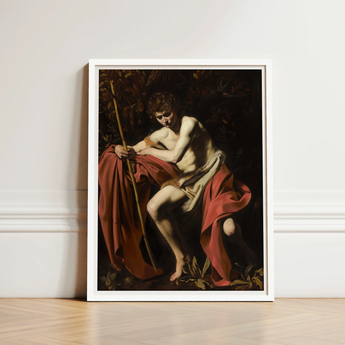 Framed Reproduction Baroque-style Painting Nude Male Figure Draped Saint John, Caravaggio’s, Caravaggio Art Print