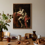Saint John the Baptist in Wilderness - Caravaggio Art Print / Canvas Framed Painting Classical Figure Red Drapery Set Light, Caravaggio’s,