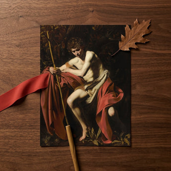 Saint John the Baptist in Wilderness - Caravaggio Art Print / Canvas Rectangular Classical Painting Nude Young Man Red, Caravaggio’s, Prints