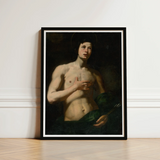 Framed Reproduction Classical Painting Young Nude Male Figure Saint Sebastian, Lorenzo Lippi’s, Leans, Florentine Baroque Shadow, Roman
