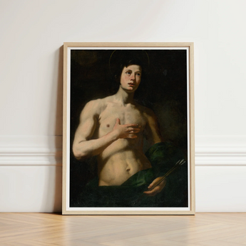 Framed Classical Painting Young Nude Male Figure Halo Saint Sebastian, Lorenzo Lippi’s, Leans, Florentine Baroque Shadow, Roman Soldier,