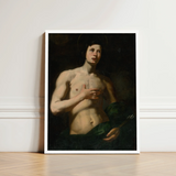Framed Reproduction Classical Painting St Saint Sebastian, Lorenzo Lippi’s, Leans, Florentine Baroque Shadow, Young Roman Soldier, Turned,