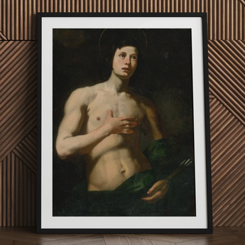 Saint Sebastian - Lorenzo Lippi Art Print / Canvas Black-framed Classical Painting Young Nude Male, Lippi’s, Leans, Florentine Baroque