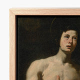Framed Canvas Print Classical Painting Young Bare-chested Figure Saint Sebastian, Lorenzo Lippi’s, Leans, Florentine Baroque Shadow, Roman