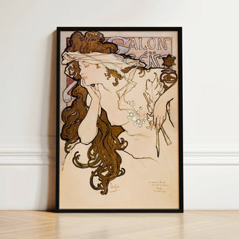 Salon Des Cent Poster - Alphonse Mucha Art Print / Canvas Framed Nouveau Woman Brown Hair Ornate, Mucha’s Meteoric Rise, Sarah Bernhardt’s