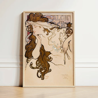 Salon Des Cent Poster - Alphonse Mucha Art Print / Canvas Beige-framed Nouveau Woman Brown Hair Delicate, Mucha’s Meteoric Rise, Sarah