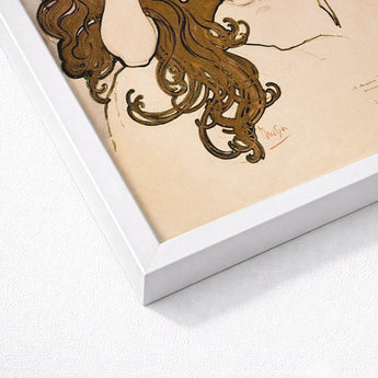 Salon Des Cent Poster - Alphonse Mucha Art Print / Canvas Framed Nouveau-style Illustration Brown Hair Beige Background, Nouveau, Mucha’s