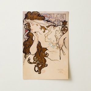 Salon Des Cent Poster - Alphonse Mucha Art Print / Canvas Nouveau-style Woman Long Brown Hair Ornate, Nouveau, Mucha’s Meteoric Rise, Sarah