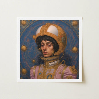 Samir - Gay Muslim Astronaut Art Print / Canvas Framed Artwork Figure Ornate Golden Gear Pink, Aesthetic, Gayest Prints
