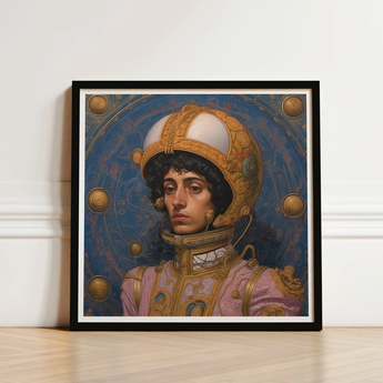 Framed Portrait Figure Ornate Golden Armor Pink Fabric Gay Muslim Astronaut, Aesthetic, Gayest