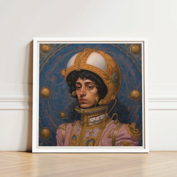 Framed Portrait Man Ornate Gold-embellished Armor Pink Fabric Gay Muslim Astronaut, Aesthetic, Gayest