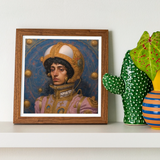 Samir - Gay Muslim Astronaut Art Print, Framed Portrait Painting Person Ornate Helmet Headpiece Blue
