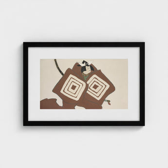 Samurai - Kamisaka Sekka Art Print / Canvas Black-framed Artwork Stylized Illustration Figure Brown Robes Cream-colored, Warrior’s Garment