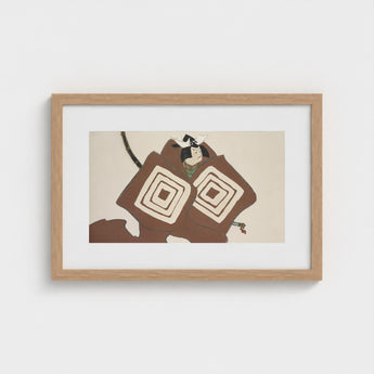 Samurai - Kamisaka Sekka Art Print / Canvas Framed Artwork Stylized Figure Brown Cream Geometric-patterned Robes, Warrior’s Garment Ripple,
