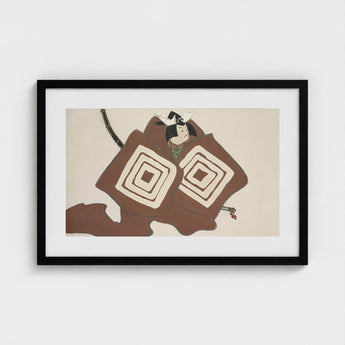 Samurai - Kamisaka Sekka Art Print / Canvas Framed Artwork Stylized Figure Brown Cream Geometric Patterns, Warrior’s Garment Ripple, Rinpa