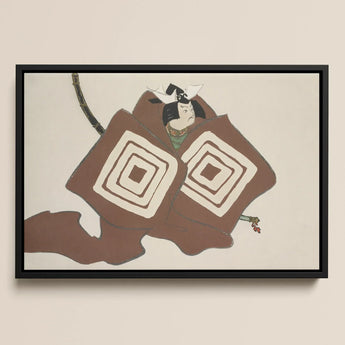 Samurai - Kamisaka Sekka Art Print / Canvas Framed Artwork Stylized Japanese Warrior Brown Cream Geometric-patterned, Warrior’s Garment