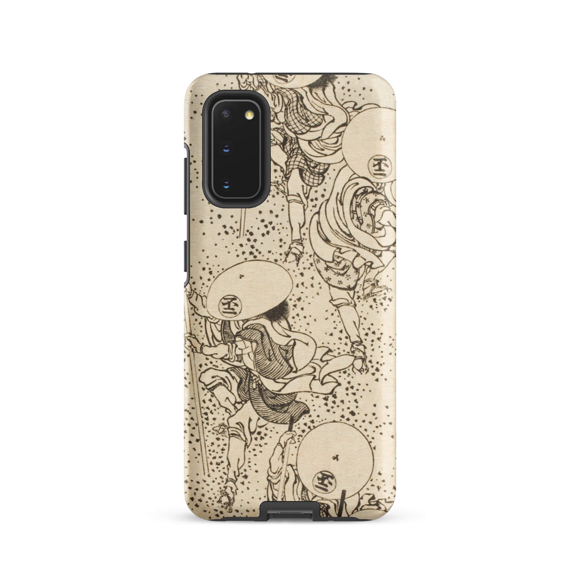 Samurai Katsushika Hokusai Samsung Case, Galaxy S20 / Matte, Smartphone Case Beige Background Black Line Art Figures