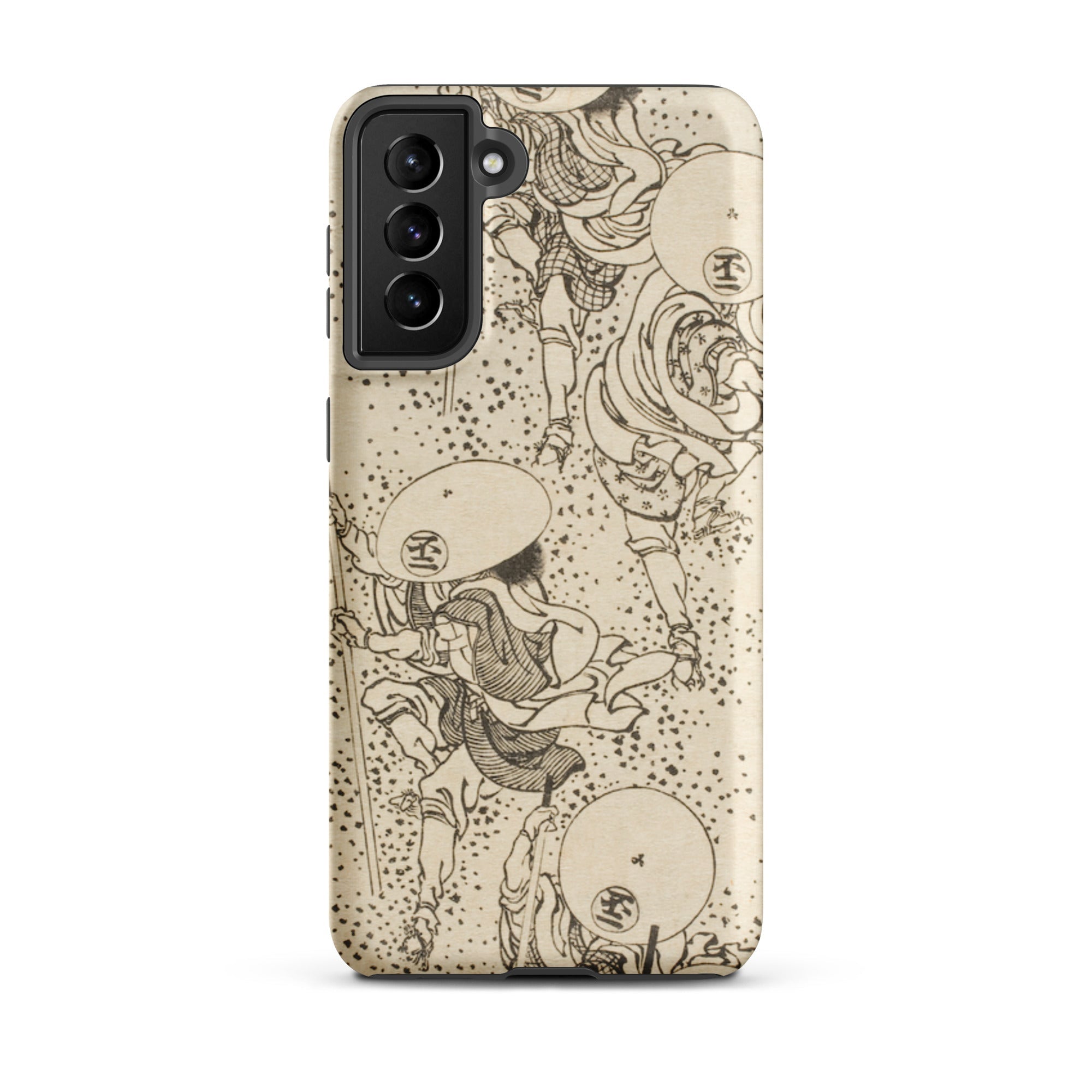 Samurai Katsushika Hokusai Samsung Case, Galaxy S21 Plus / Matte, Smartphone Case Beige Background Black Line Art Multiple