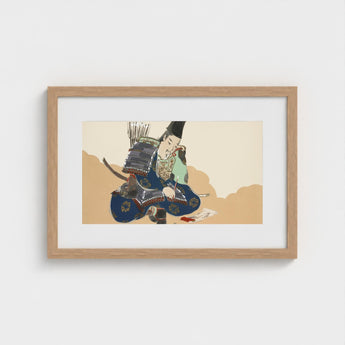 Samurai Scribe - Kamisaka Sekka Art Print / Canvas Framed Artwork Traditional Armor Rendered Soft Pastel, Ink-dipped Brush Poised, Prints
