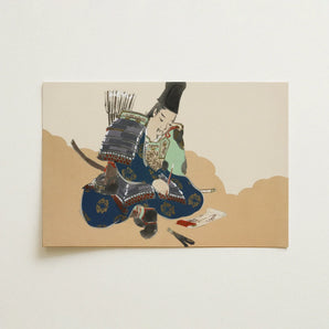 Samurai Scribe - Kamisaka Sekka Art Print / Canvas Rectangular Canvas Print Stylized Illustration Samurai Traditional Blue Kamisaka Sekka