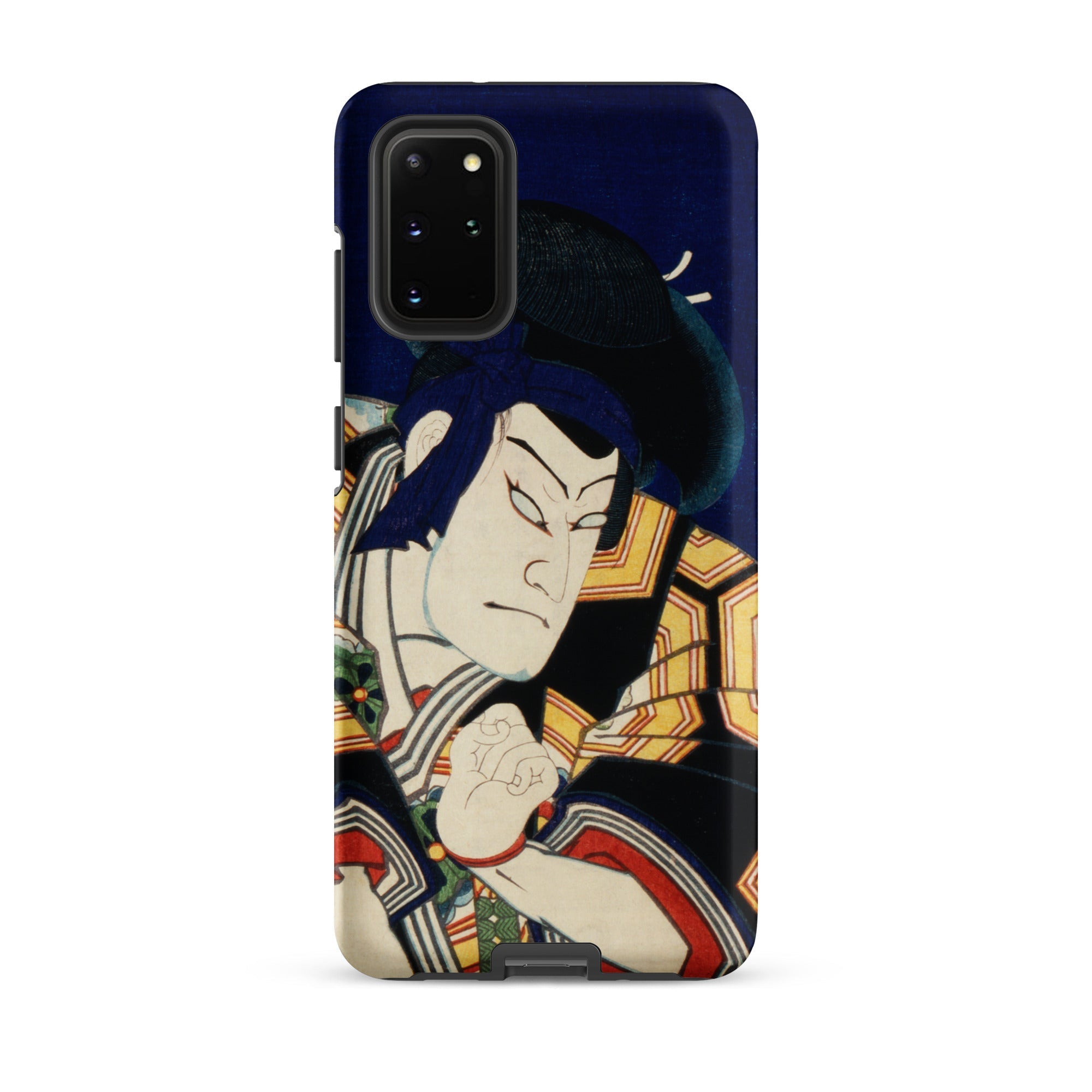 Samurai Toyohara Kunichika Actor Portrait Samsung Case, Galaxy S20 Plus / Matte, Dark Blue Smartphone Case Ukiyo e Style Illustration Kabuki