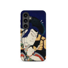 Samurai Toyohara Kunichika Actor Portrait Samsung Case, Galaxy S24 / Matte, Dark Blue Smartphone Case Illustration Kabuki Actor