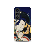 Samurai - Toyohara Kunichika Actor Portrait Samsung Case, Galaxy S24 / Matte, Dark Blue Smartphone Case Illustration Kabuki Actor